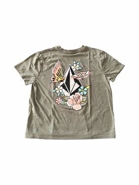 VOLCOM-girls green t shirt with volcom stone & butterflies-size small 7/8